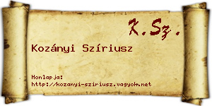 Kozányi Szíriusz névjegykártya